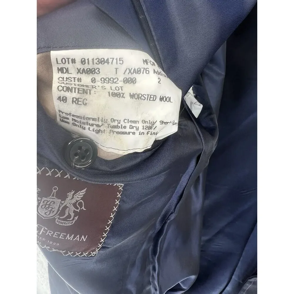Hickey Freeman Sports Jacket 40‎ R Black Wool Stripe Loro Piana Super 150s